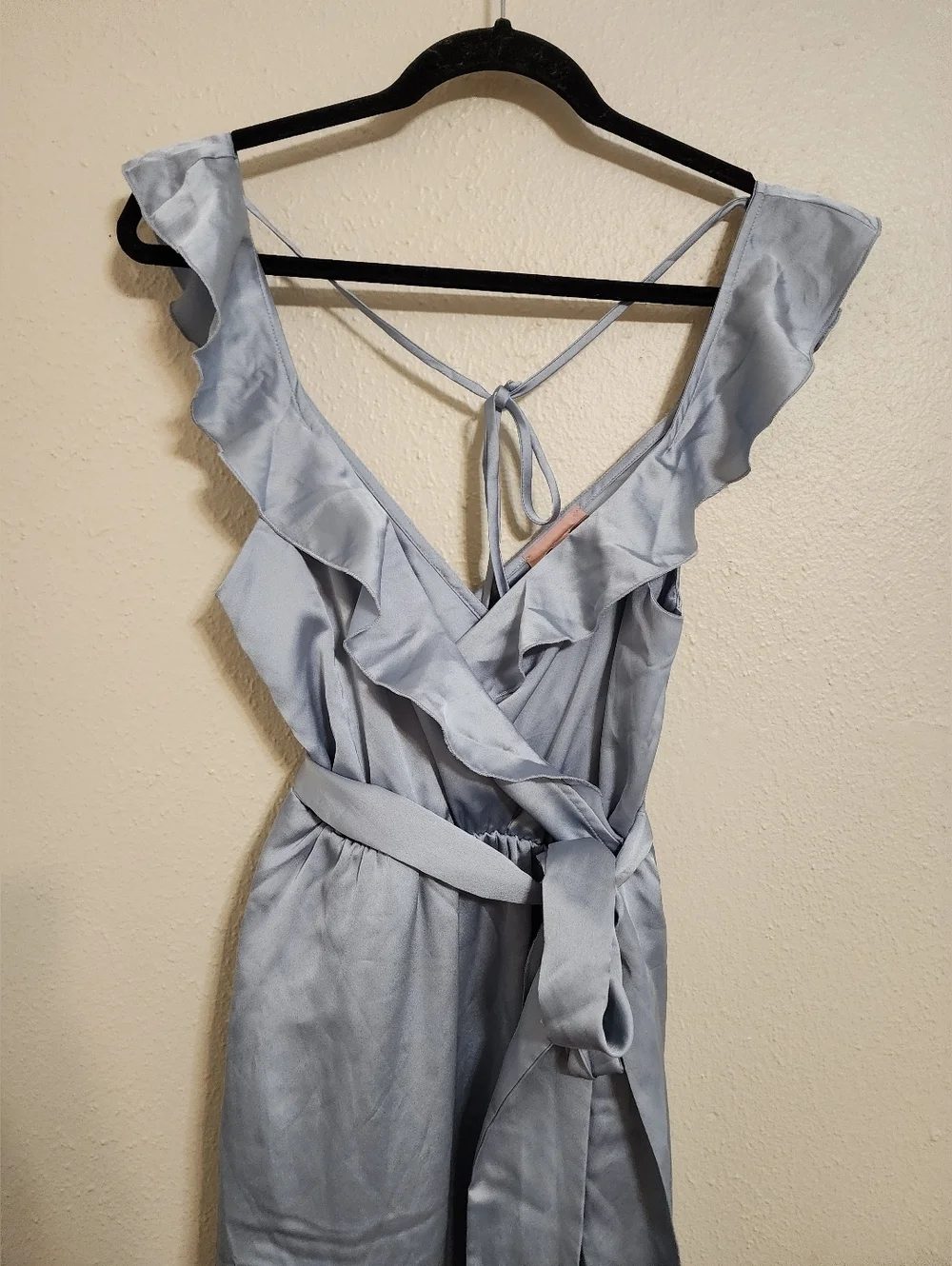 Show Me Your MuMu Samantha Ruffle Wrap Steel Blue Luxe Satin Dress S Wedding